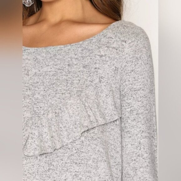3/$20 ONLY Ruffled Flounce Knit Top Boat Neck 3/4 Sleeve Super Stretchy Pullover - Picture 4 of 16